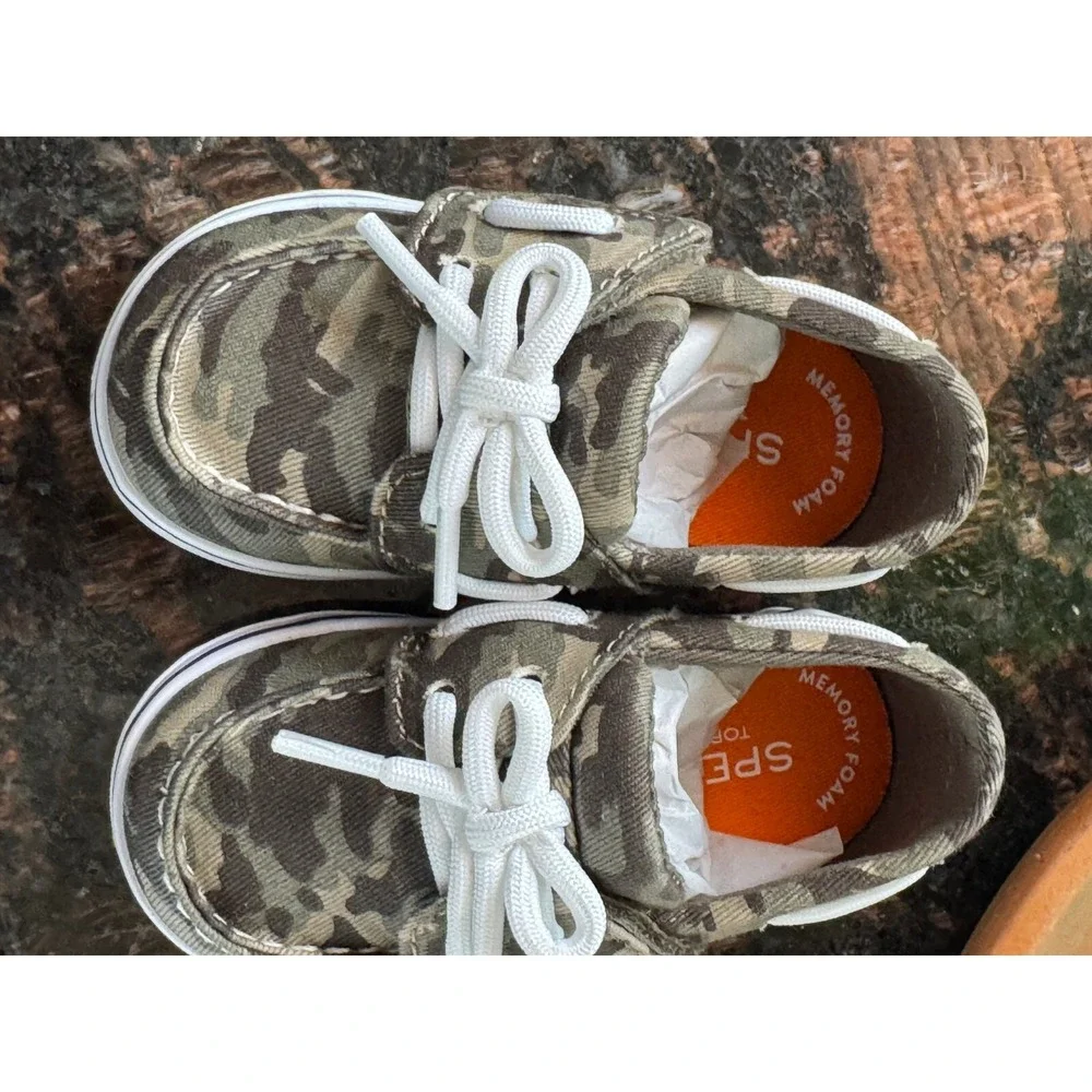 Sperry Boys Intrepid Camo Lace Up Low Top Crib Shoes Infant Toddler Size 3 NEW